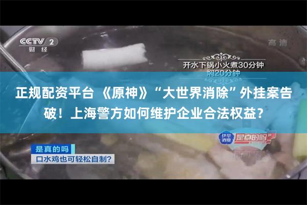正规配资平台 《原神》“大世界消除”外挂案告破！上海警方如何维护企业合法权益？
