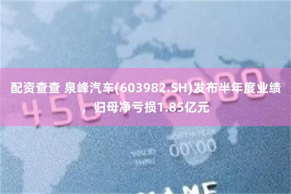 配资查查 泉峰汽车(603982.SH)发布半年度业绩，归母净亏损1.85亿元